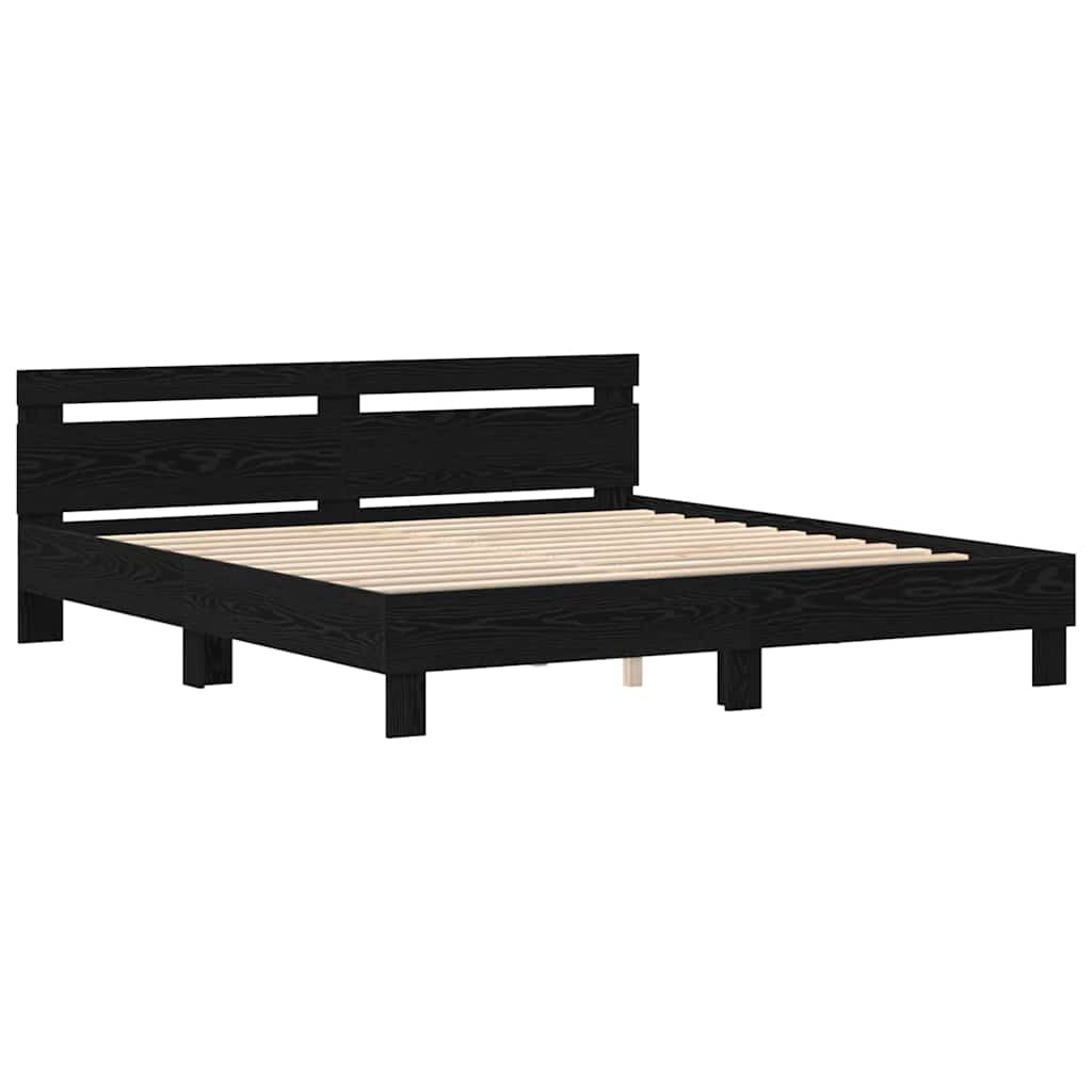 Bed Frame with Headboard Black Oak 180 x 200 cm Engineered Wood