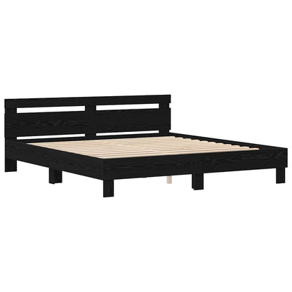 Bed Frame with Headboard Black Oak 180 x 200 cm Engineered Wood