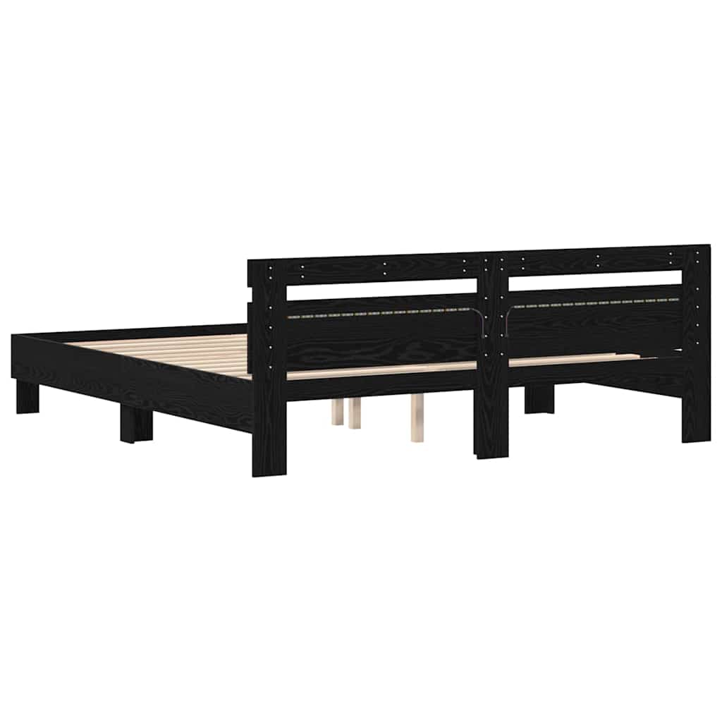 Bed Frame with Headboard Black Oak 180 x 200 cm Engineered Wood