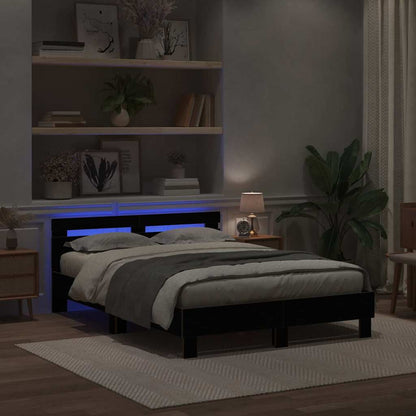 Bed Frame with LED Black Oak 150 x 200 cm Engineered Wood