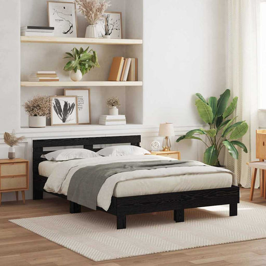 Bed Frame with LED Black Oak 150 x 200 cm Engineered Wood
