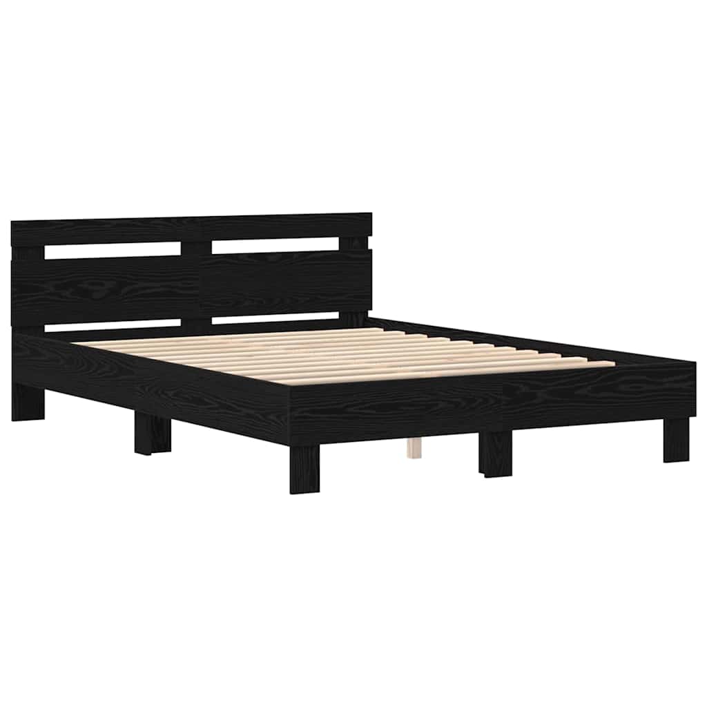 Bed Frame with LED Black Oak 150 x 200 cm Engineered Wood