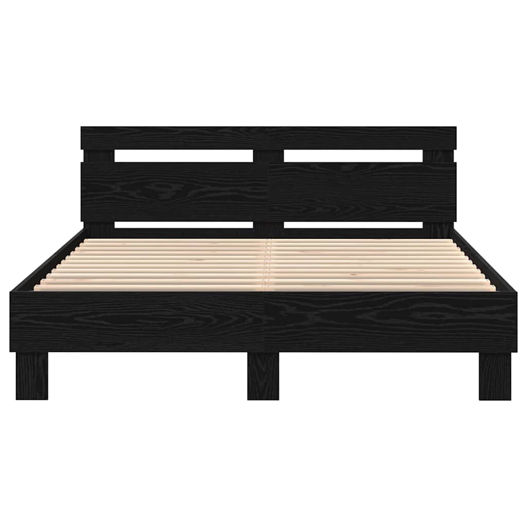 Bed Frame with LED Black Oak 150 x 200 cm Engineered Wood