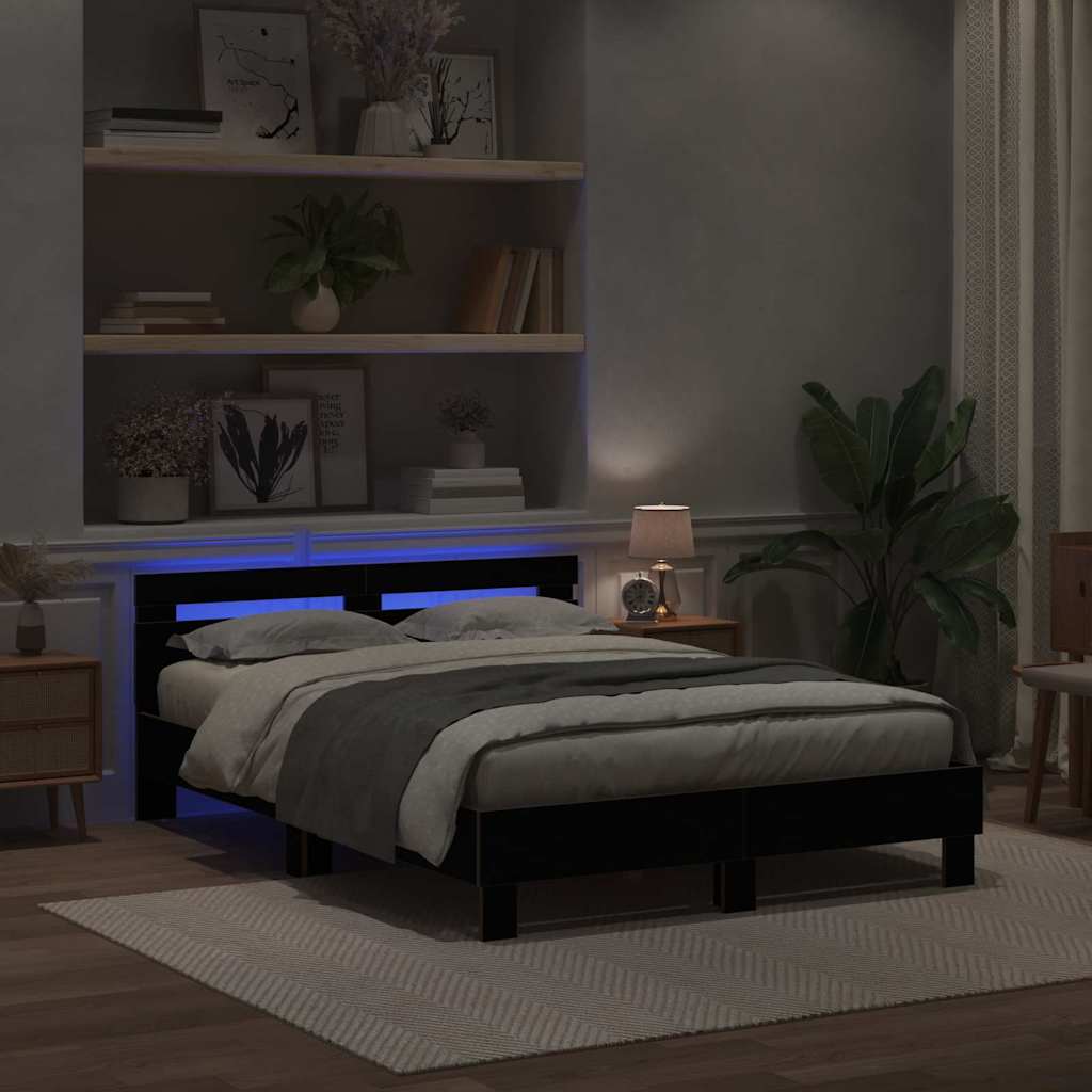 Bed Frame with LED Black Oak 140 x 190 cm Engineered Wood