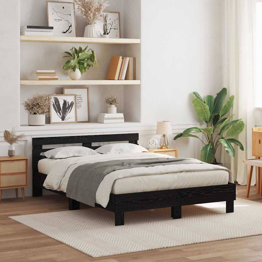 Bed Frame with LED Black Oak 140 x 190 cm Engineered Wood