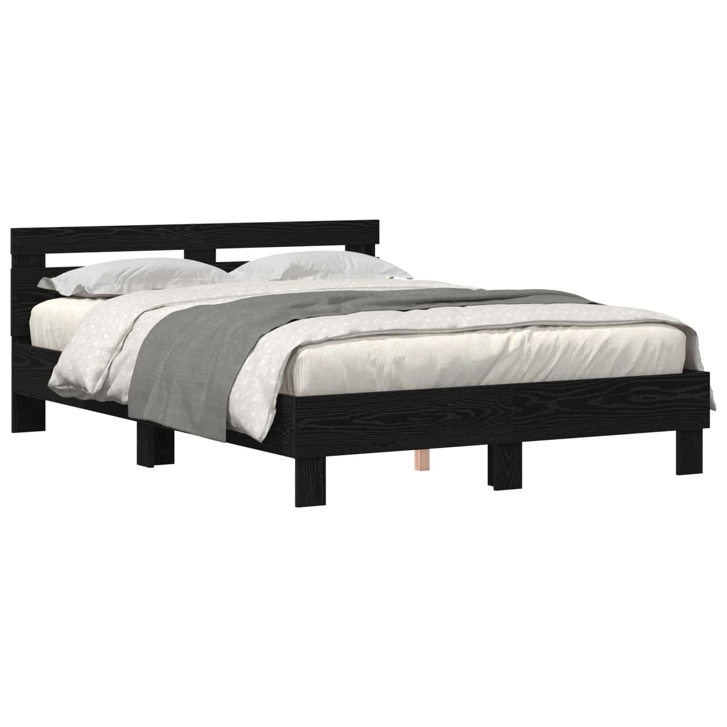 Bed Frame with LED Black Oak 140 x 190 cm Engineered Wood
