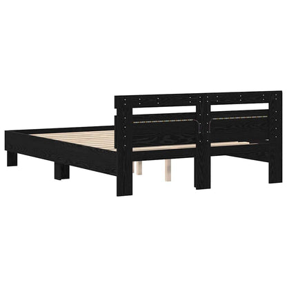 Bed Frame with LED Black Oak 140 x 190 cm Engineered Wood