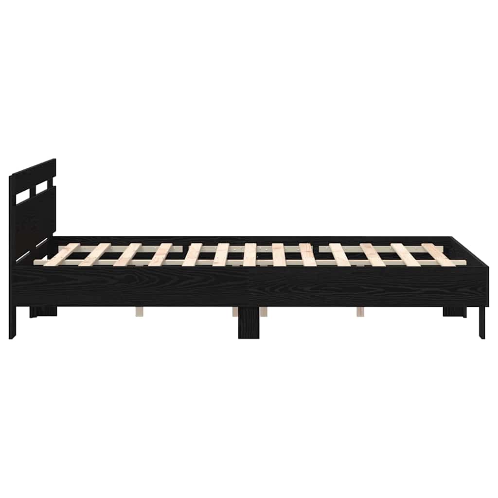 Bed Frame with LED Black Oak 140 x 190 cm Engineered Wood