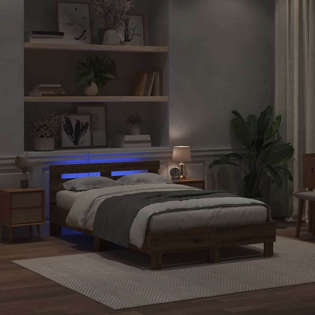 Bed Frame with LED Artisan Oak 135 x 190 cm Engineered Wood