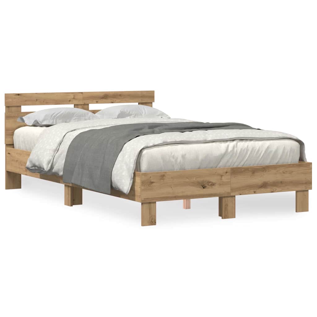 Bed Frame with LED Artisan Oak 135 x 190 cm Engineered Wood
