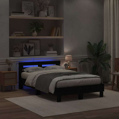 Bed Frame with LED Black Oak 135 x 190 cm Engineered Wood