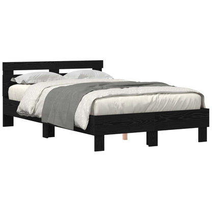 Bed Frame with LED Black Oak 135 x 190 cm Engineered Wood