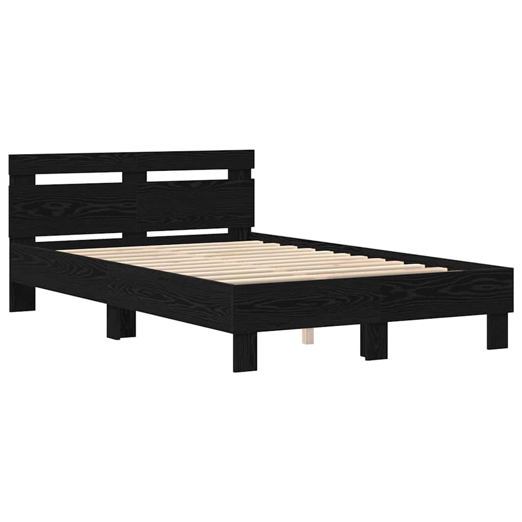 Bed Frame with LED Black Oak 135 x 190 cm Engineered Wood
