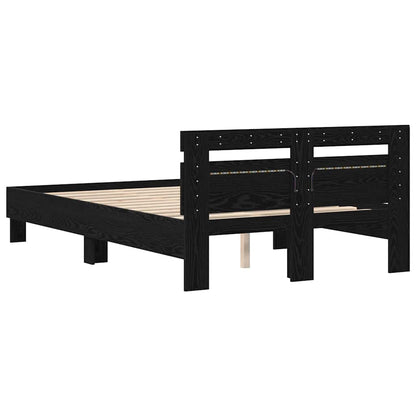 Bed Frame with LED Black Oak 135 x 190 cm Engineered Wood