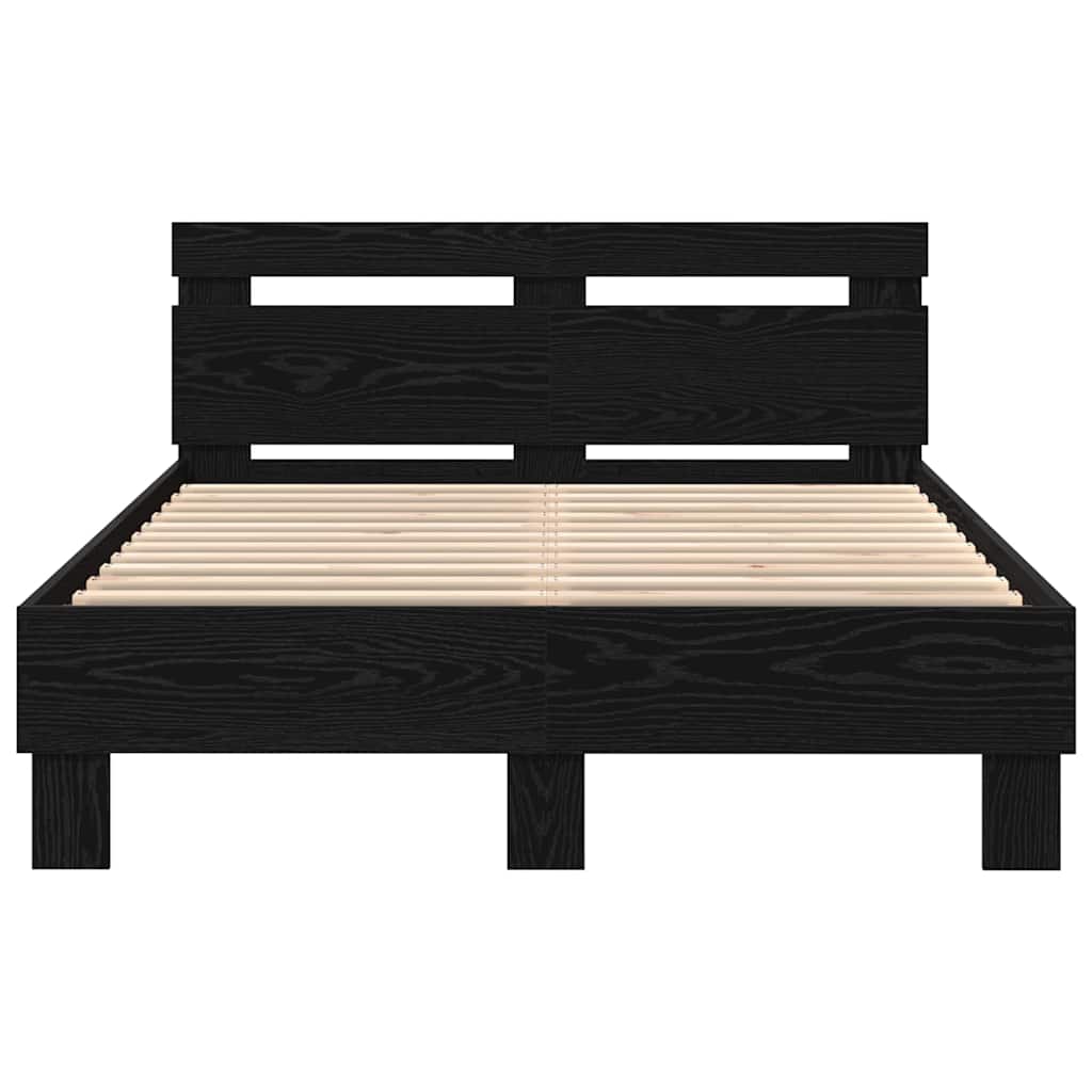 Bed Frame with LED Black Oak 135 x 190 cm Engineered Wood