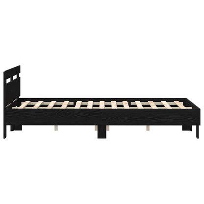 Bed Frame with LED Black Oak 135 x 190 cm Engineered Wood