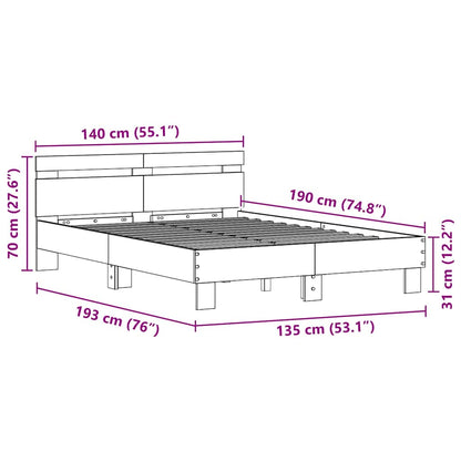 Bed Frame with LED Black Oak 135 x 190 cm Engineered Wood