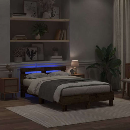 Bed Frame with LED Old Wood 120 x 190 cm Engineered Wood