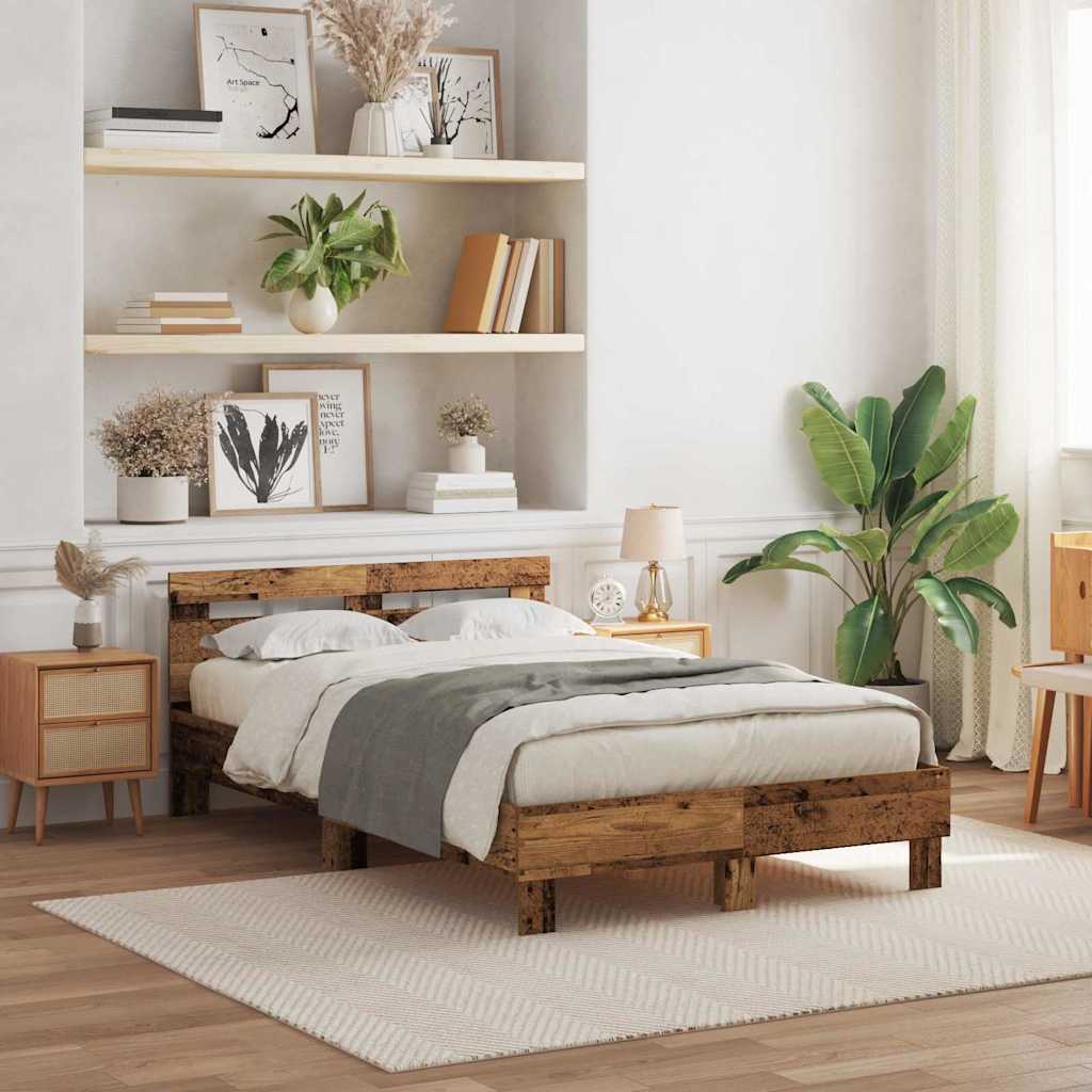 Bed Frame with LED Old Wood 120 x 190 cm Engineered Wood