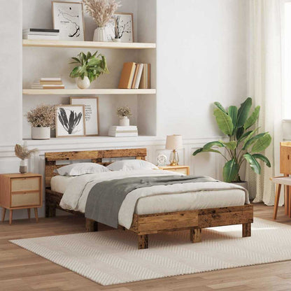 Bed Frame with LED Old Wood 120 x 190 cm Engineered Wood