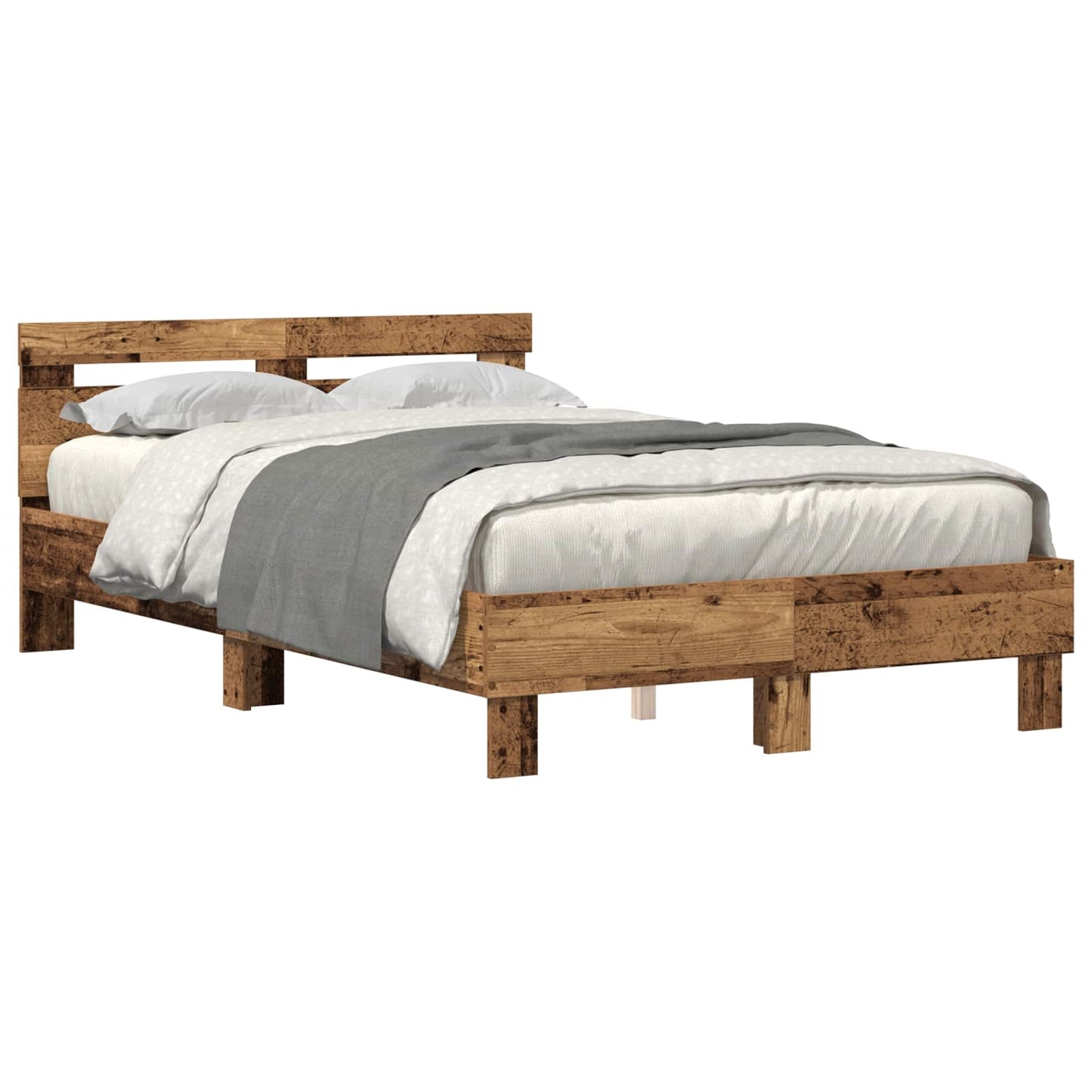 Bed Frame with LED Old Wood 120 x 190 cm Engineered Wood