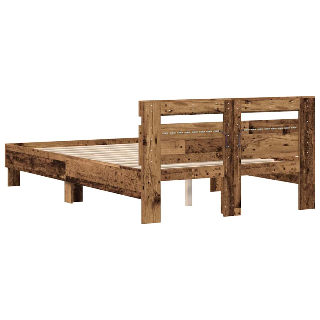Bed Frame with LED Old Wood 120 x 190 cm Engineered Wood