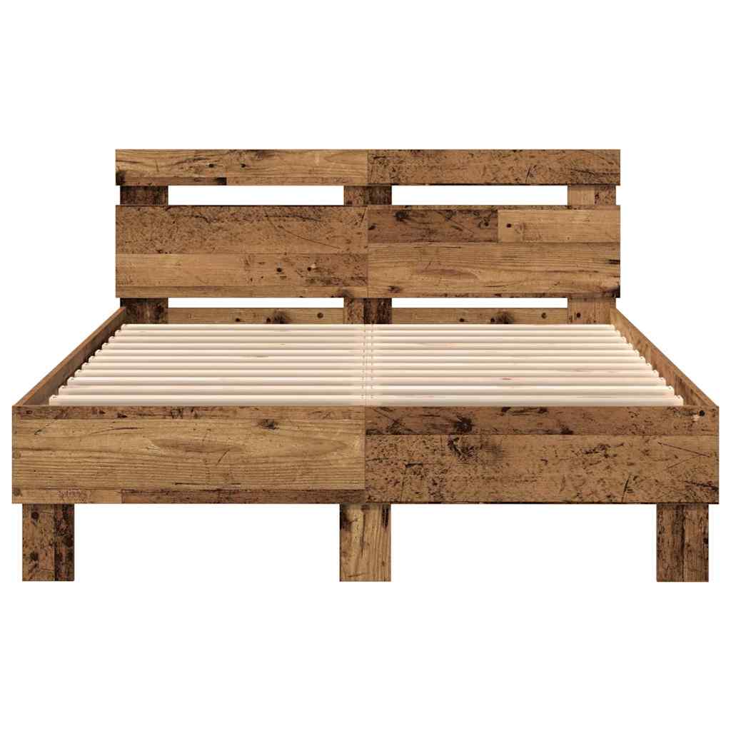 Bed Frame with LED Old Wood 120 x 190 cm Engineered Wood