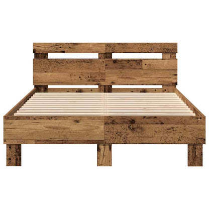 Bed Frame with LED Old Wood 120 x 190 cm Engineered Wood