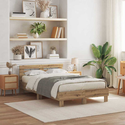 Bed Frame with LED Artisan Oak 120 x 190 cm Engineered Wood