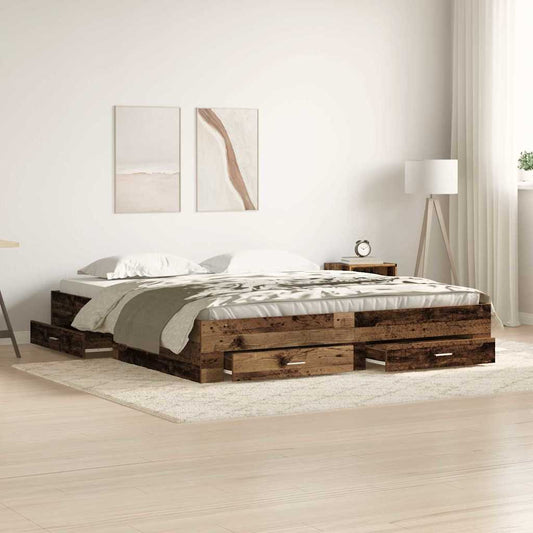 Bed Frame with Drawer Old Wood 180 x 200 cm Engineered Wood