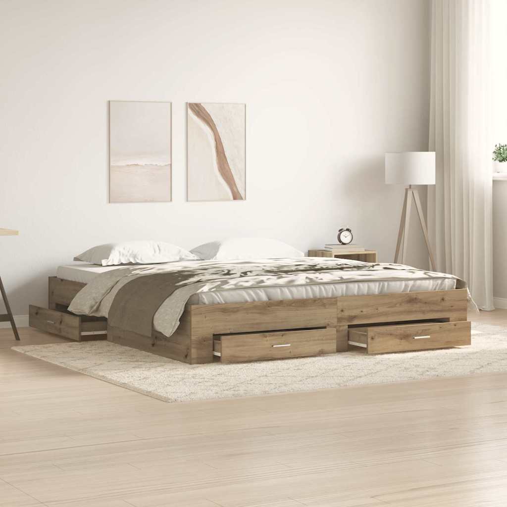 Bed Frame with Drawer Artisan Oak 180 x 200 cm Engineered Wood