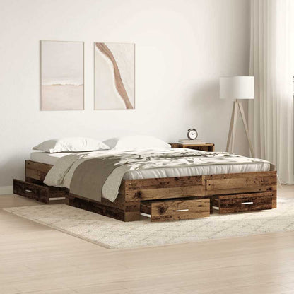 Bed Frame with Drawer Old Wood 160 x 200 cm Engineered Wood