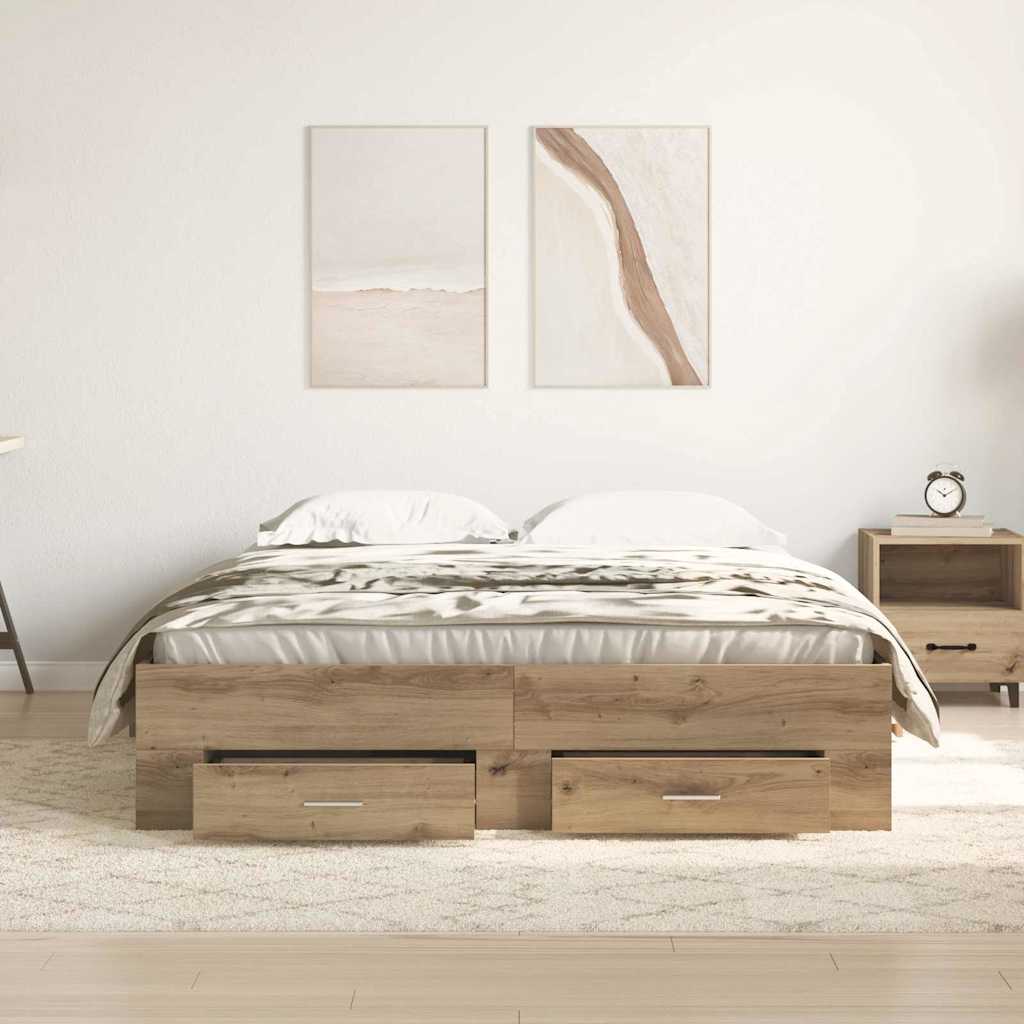 Bed Frame with Drawer Artisan Oak 160 x 200 cm Engineered Wood