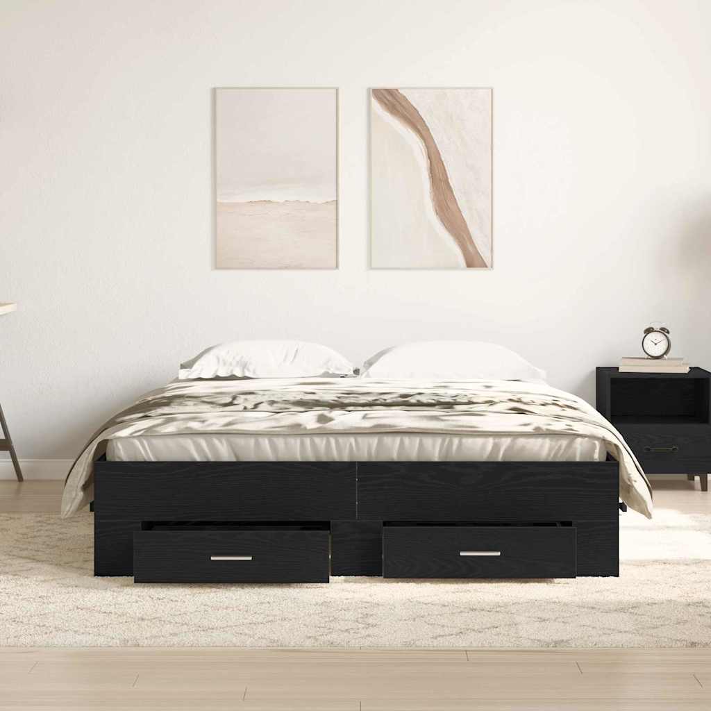 Bed Frame with Drawer Black Oak 160 x 200 cm Engineered Wood