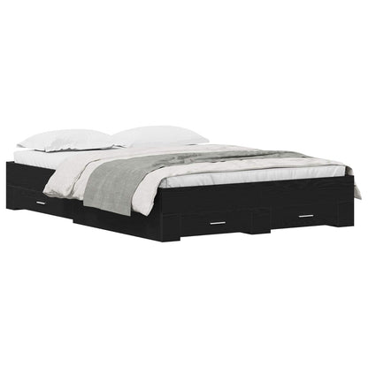Bed Frame with Drawer Black Oak 160 x 200 cm Engineered Wood