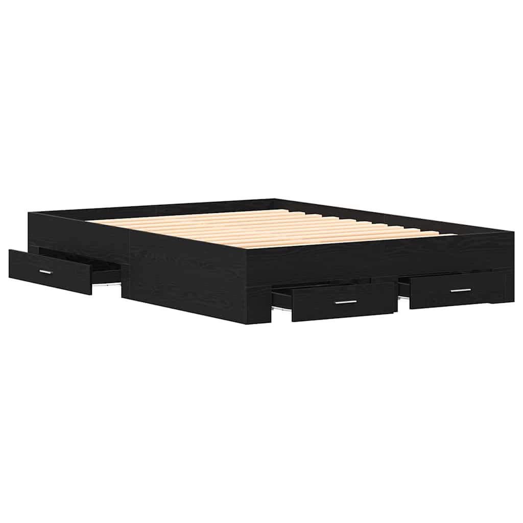 Bed Frame with Drawer Black Oak 160 x 200 cm Engineered Wood