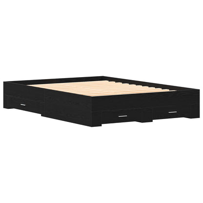 Bed Frame with Drawer Black Oak 160 x 200 cm Engineered Wood