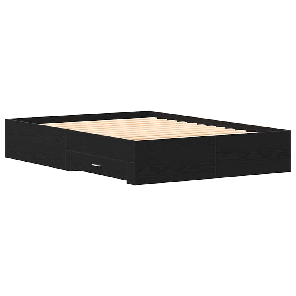 Bed Frame with Drawer Black Oak 160 x 200 cm Engineered Wood