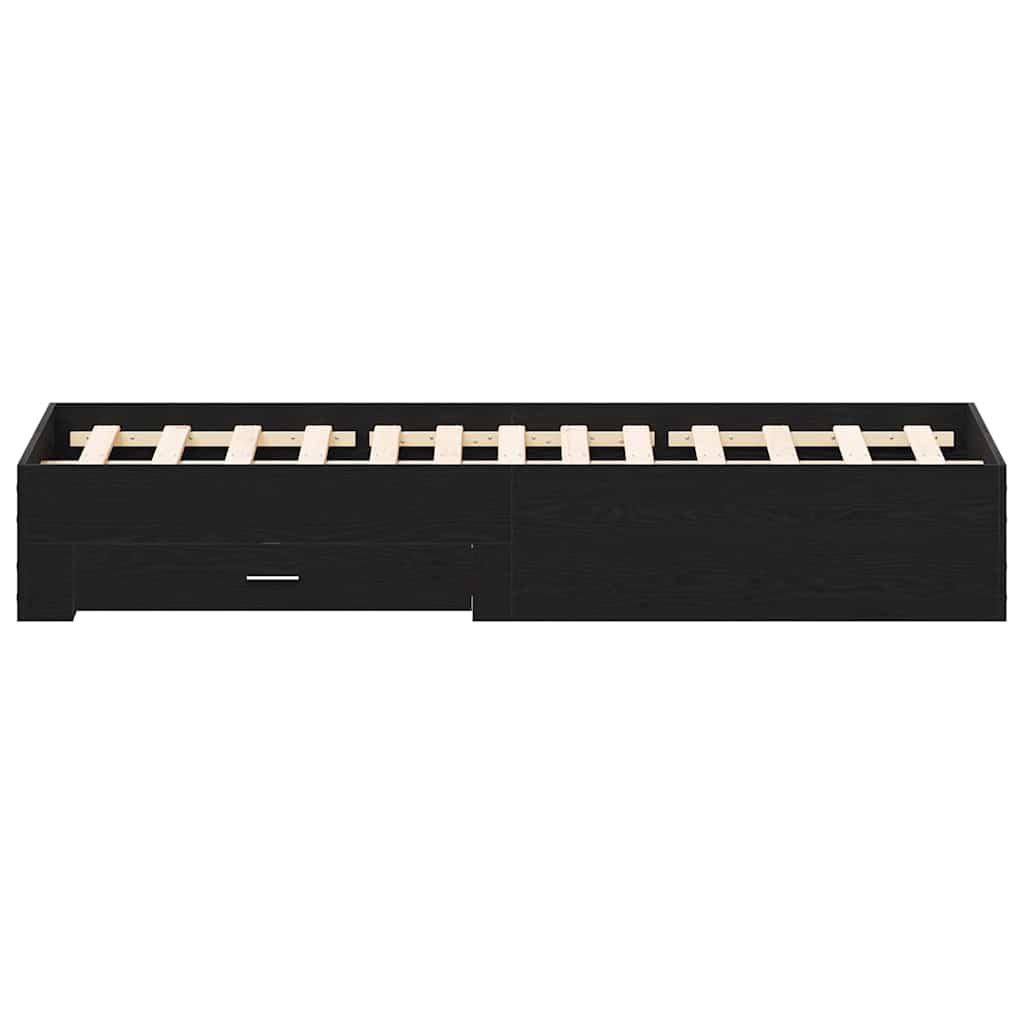 Bed Frame with Drawer Black Oak 160 x 200 cm Engineered Wood