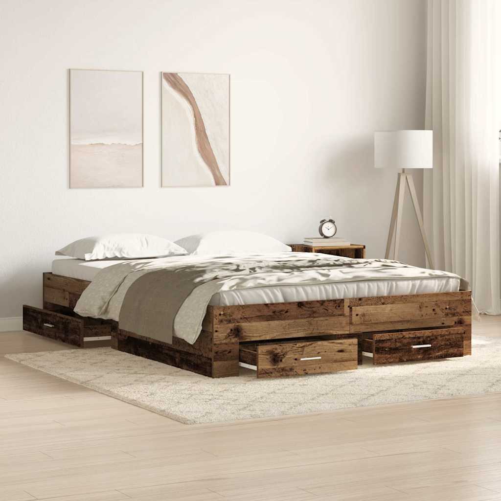 Bed Frame with Drawer Old Wood 140 x 200 cm Engineered Wood