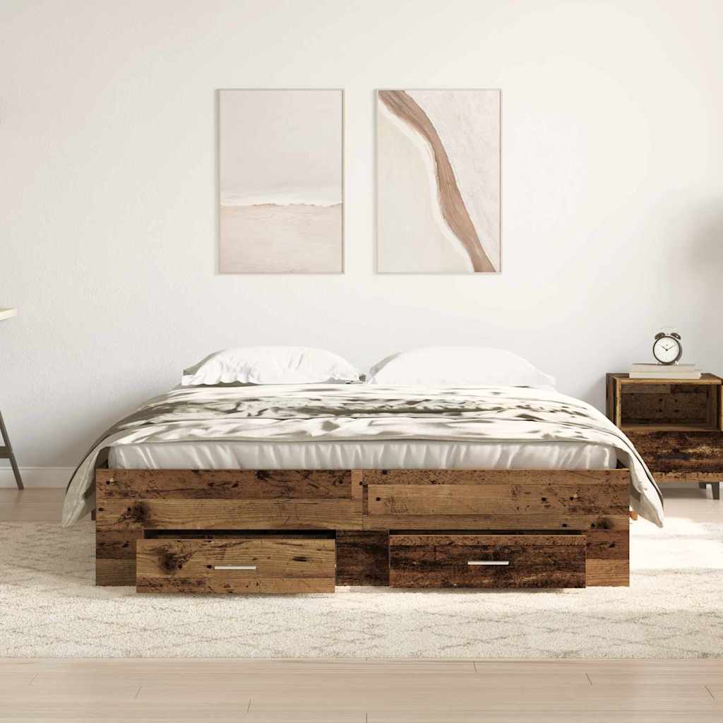 Bed Frame with Drawer Old Wood 140 x 200 cm Engineered Wood