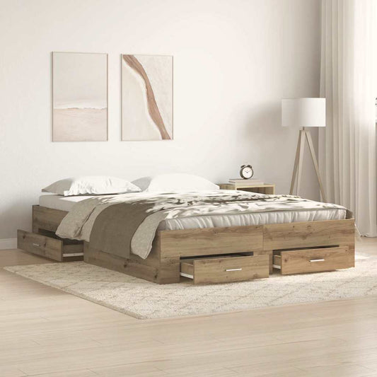 Bed Frame with Drawer Artisan Oak 140 x 200 cm Engineered Wood