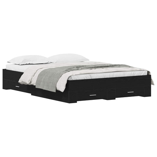 Bed Frame with Drawer Black Oak 140 x 200 cm Engineered Wood