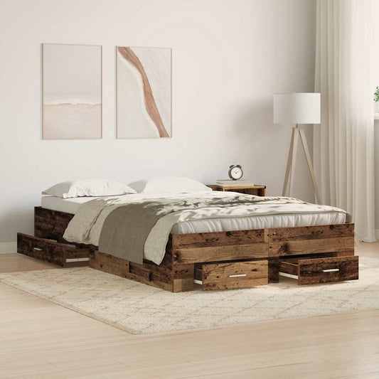Bed Frame with Drawer Old Wood 120 x 200 cm Engineered Wood