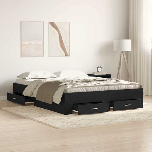 Bed Frame with Drawer Black Oak 135 x 190 cm Engineered Wood