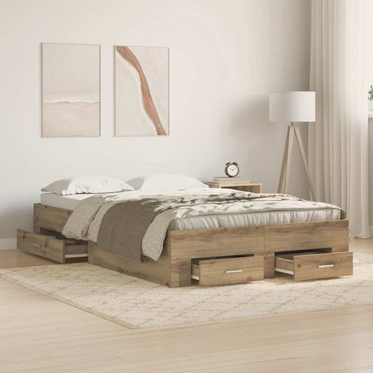 Bed Frame with Drawer Artisan Oak 120 x 190 cm Engineered Wood
