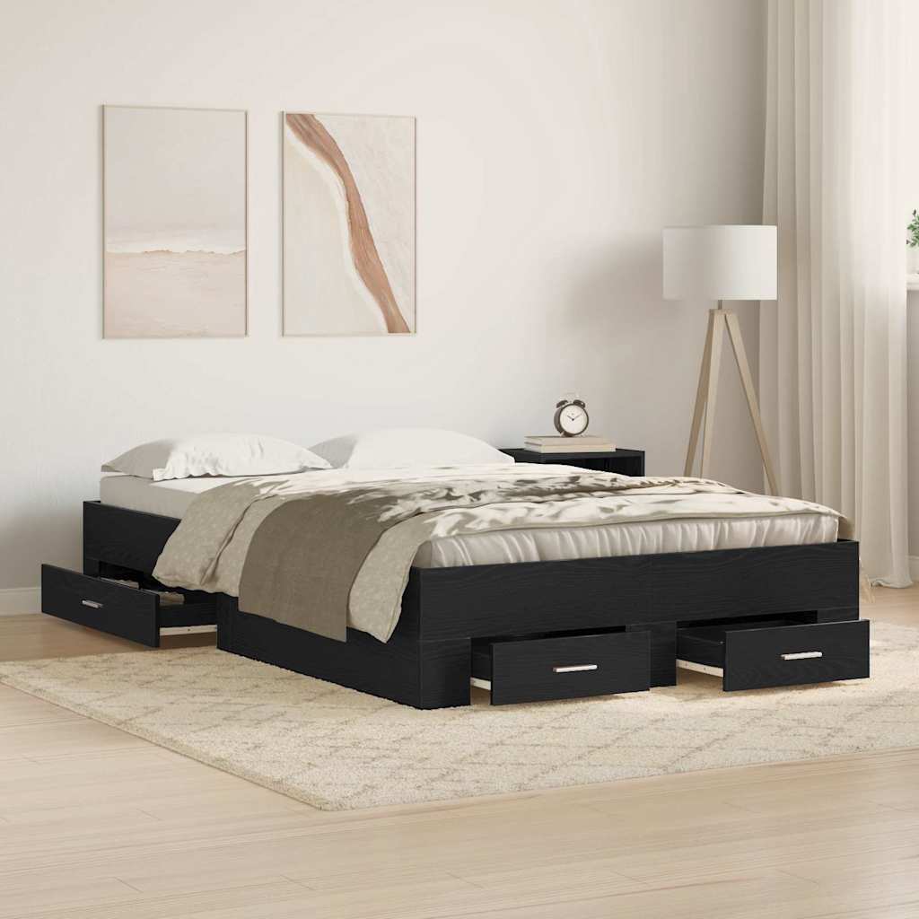 Bed Frame with Drawer Black Oak 120 x 190 cm Engineered Wood