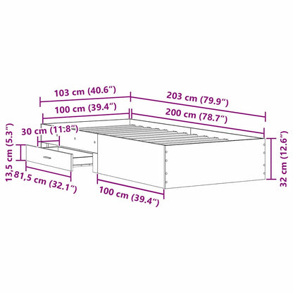 Bed Frame with Drawer Old Wood 100 x 200 cm Engineered Wood