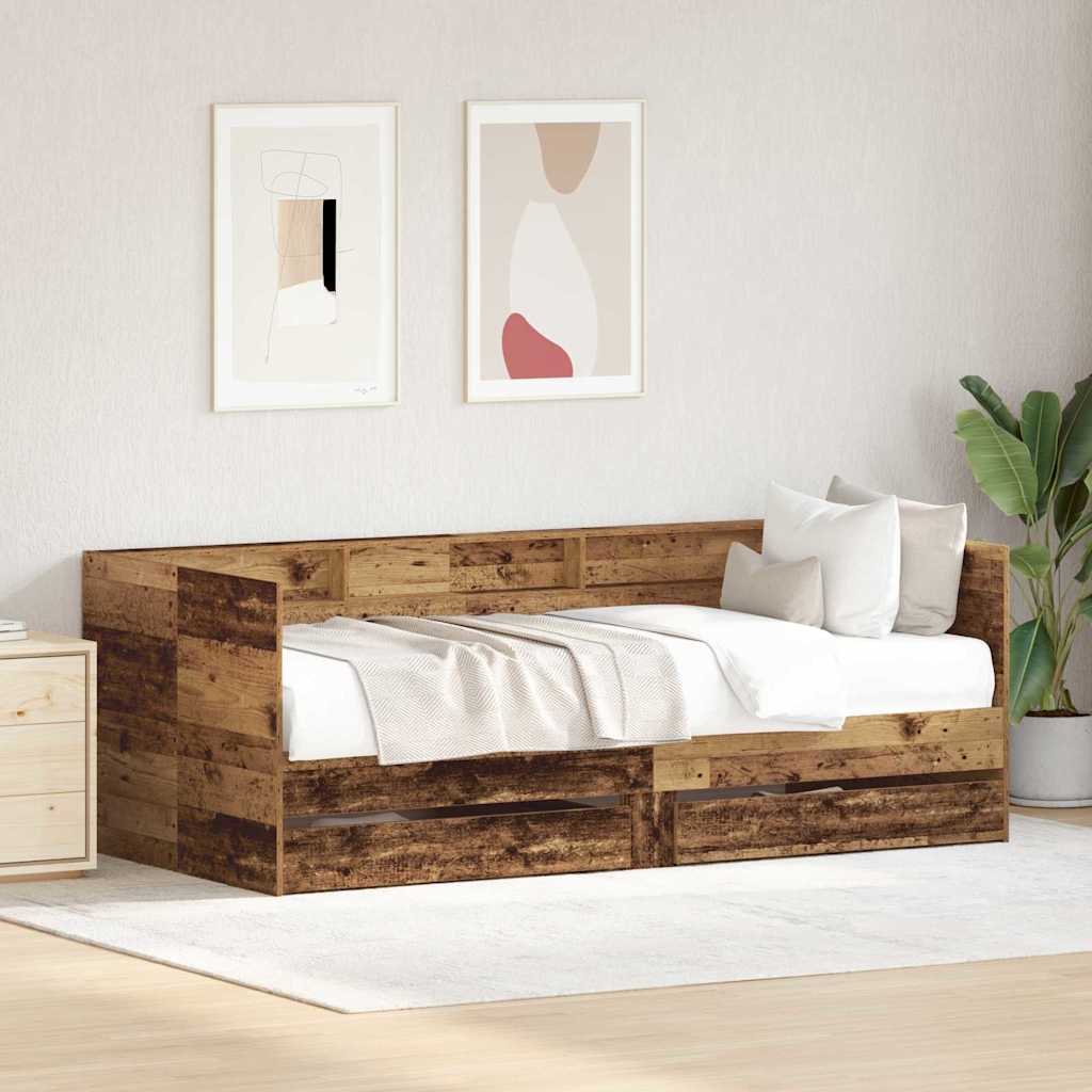 Daybed with Headboard Old Wood 100 x 200 cm Engineered Wood