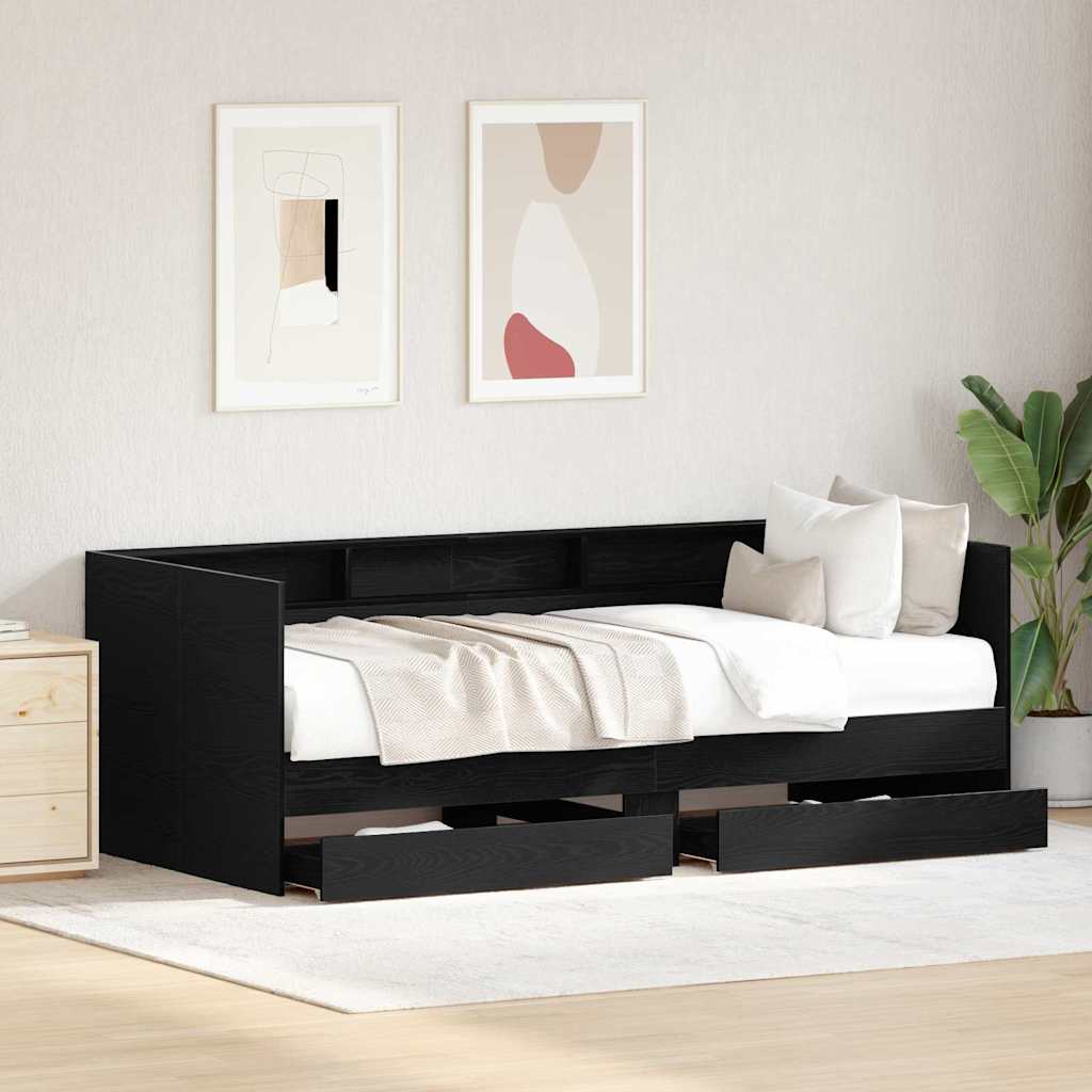 Daybed with Drawer Black Oak 100 x 200 cm Engineered Wood